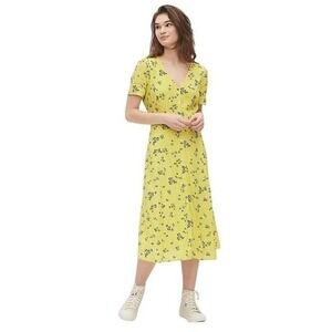 Gap Button-Front Midi Dress Mini Yellow Floral Coquette Fairy - Tall 0‎ NWT